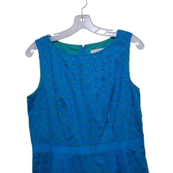 Ann Taylor LOFT Teal Blue Green Diamond Eyelet Sleeveless Dress sz 8 - Picture 5 of 9